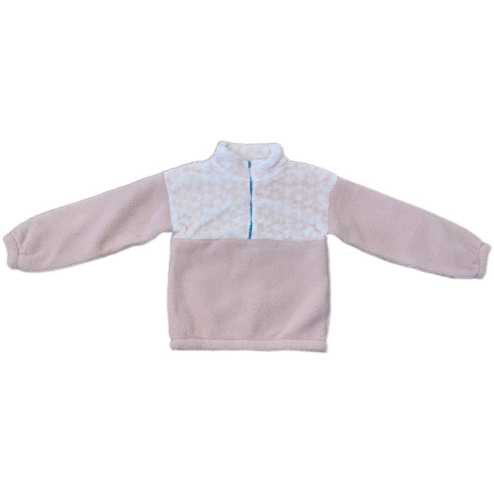 LOVE GLAM GIRL Kids Pink‎ White Daisy Fleece Quarter Zip Pullover Size L